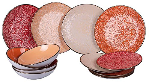 Servizio piatti 12 pezzi in gres, 4 posti tavola in 4 differenti decori, Baku Sunset