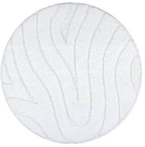 Badteppich Supreme Kreis Waves, Wellen, rutschfest, weich, Badezimmerteppich Fussbodenheizung geeignet, Badteppich waschbar weiß Kreis 100 cm