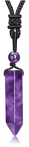 CrystalTears Amethyst Healing Crystal Necklace for Men Hexagonal Natural Quartz Crystals Point Pendant Necklace Adjustable Rope Gemstone Necklaces Jewellery Gifts for Men