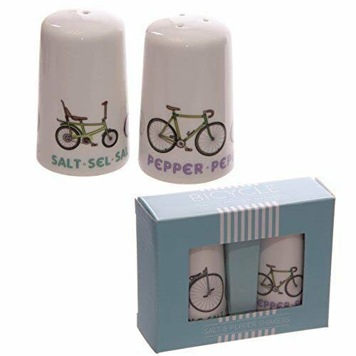 JMS we create smile - Novelty Design Ceramic Made Salt & Pepper Shakers Pots Gift Set - Style Great Iconic Design for Home & Kitchen (Cycling)