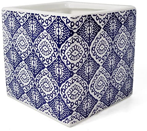 Leaf Ceramic Planters, Cube Blue White, 12cm