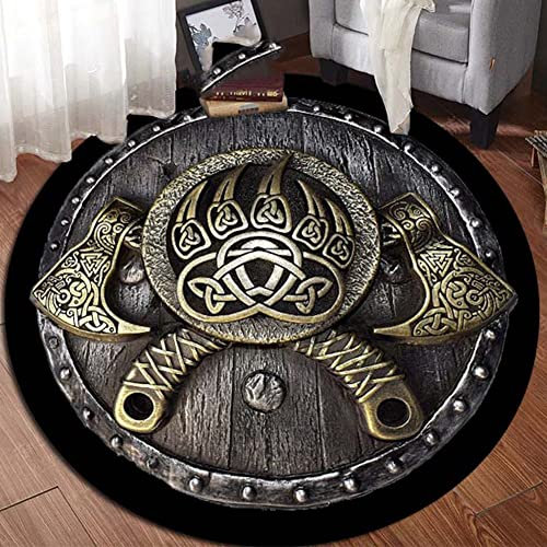 PBTMCD 3D-Druck Wikinger Muster Rund Bodenschutzmatte, Wohnzimmer-Matten Rutschhemmende Rückseite Stuhlkissen, Haus dekorieren Teppich,Animal Claw,160x160cm