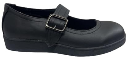 Ladies Black Buckle Bar Shoes Pumps Dolly Smart Mary Jane Flat Work School