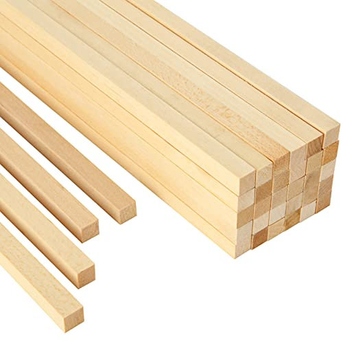 STARVAST 100 Pièces Bâtons Carrés en Bois de 25 cm, Baguette Loisir Creatif, Tiges en Bois Naturel Brut, Bâtons pour Travaux Manuels et Bricolage (25 x 1 x 1 CM)