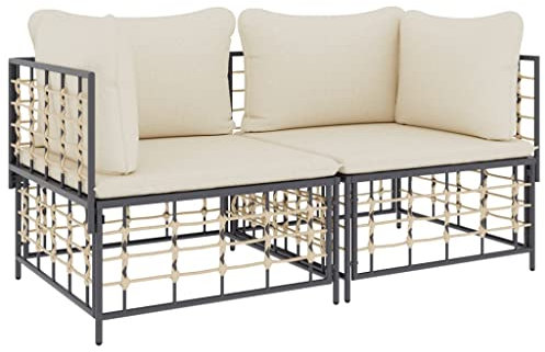 vidaXL Ecksofa 2 STK., Modular Gartenmöbel mit Kissen, Sofa Lounge Sessel für Garten Terrasse Balkon, Gartensofa Gartensessel, Poly Rattan