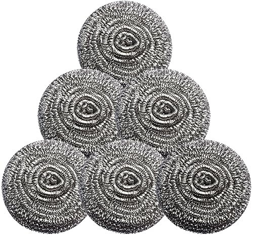 GUEICN Estropajo de acero inoxidable para fregar esponjas mágicas de borrador para limpiar ollas y parrillas de lana de acero para cocina y baño (6 estropajos de metal)