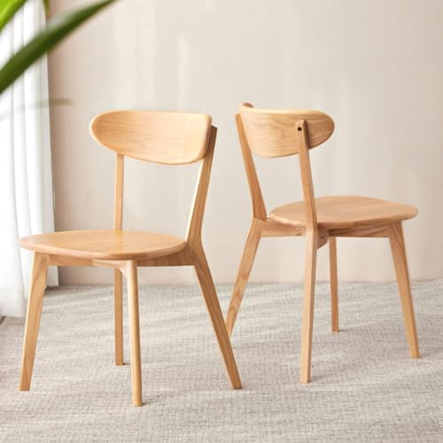 Grewood 100% Solid Wood Dining Chairs Set of 2, Mid Century Modern with Wide Rounded Backrest, Chairs for Dining Room, Kitchen Chairs, Original Wood Color