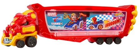 Hot Wheels RacerVerse Marvel Hulkbuster Hauler Age 3+, Transport & Store Up to 10 Toy Vehicles, Detachable Cab with Flip-Up Helmet & Non-Removable Figure, HRY02