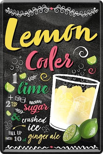 schilderkreis24 – Cartel de chapa para cócteles, recetas, decoración, bar, cocina, pub, bar, bar, bar, bar, bar, regalo, regalo, cumpleaños, Navidad, bebidas, tónicos, bebidos, 20 x 30 cm (Lemon