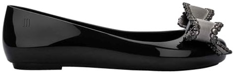 Melissa Womens Sweet Love VIII Jelly Ballet Flats - Black/Metallic Dark Grey UK 3