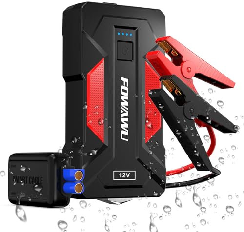 FOWAWU Avviatore Batteria Auto 4000A 24800mAh, Auto/Moto(Motori Fino a 9,0 L Gas o 7,0 L Diesel), Avviatore di Emergenza per con Smart-Clip, Torcia a LED, USB 3,0