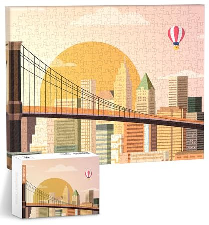 PieceRelax Puzzle Wandbild – Sunset Over Brooklyn Bridge | DIY-Puzzle zum Aufhängen | Wanddeko für Zuhause & Büro [HN1304]