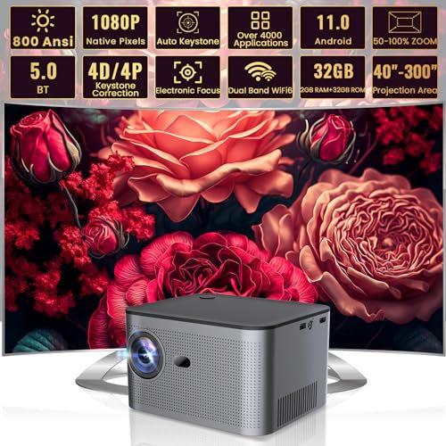 4K Proyector Full HD 1080P Nativo WiFi 6 BT5.0 Proyector 18000 Lúmen,Enfoque Eléctrico,300'' Proyector LED para,Sistema Operativo Android Integrado 11.0,Compatible TV,PC,TV Stick,Computadora Portátil