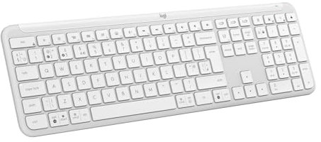 Logitech Signature Slim K950 Wireless Keyboard, Sleek Design, Switch Typing Between Devices, Quiet Typing, Bluetooth, Multi-OS, Windows, Mac, Chrome, QWERTY UK Layout, White