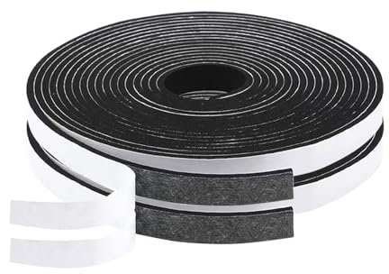 Carkio Self-adhesive Foam Tape, Weather Stripping for Door and Window 12 mm(width) x 6 mm(thickness) Foam Stripping Insulation Tape Windows Sound Proof Soundproofing Door Seal (5 M Length x 2 Rolls)