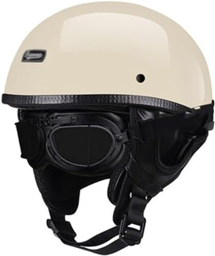 Retro Motorrad Halbhelme Jet-Helm Brain-Cap Halbschale Roller-Helm Mit Sonnenblende ECE-Zulassung Moped Scooter Cruiser Offener Helm Für Damen Und Herren E, XL/(61~62cm)