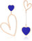 Linawe Rose Gold Heart Dangle Drop Earrings - Titanium Stainless Steel, Hypoallergenic Royal Blue, Asymmetrical Cute Love Earrings