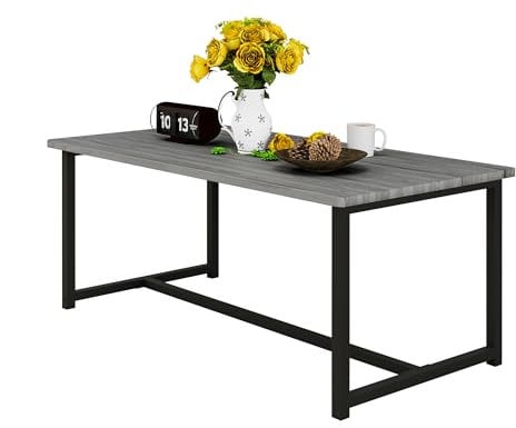VERFARM Modern Rechteckiger Couchtisch, Wohnzimmertisch mit Metall Gestell, Industrie-Design, Einfache Aufbau, Sofatisch aus Holz, Beistelltisch, Stubentisch, 90x45x42cm Grau