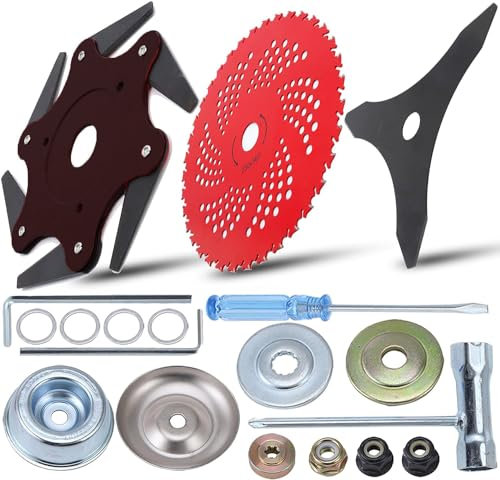 Universal 6-steel Indestructible weed trimmer 65Mn Razors Trimmer Head &9 x 36 Teeth Carbide Tipped Blades &10 x 3 Teeth Carbon Steel Brush Cutter Blades with 2 Different Adapter Kits (3 pcs)