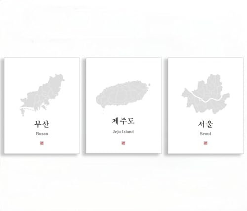 YUPPOG Seoul Korea Karte Druck koreanische Buchstaben Poster Busan und Jeju Insel Karte Leinwand Wand Kunst Südkorea Kunstdrucke moderne Home Decor 40x60cm Rahmenlos