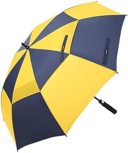 Doubwell Belüfteter Golf-Regenschirm, 137,2 cm, automatisch, extra groß, winddicht, Übergröße, Stock-Regenschirm für Mann und Frau, kann Schatten für Golfer und Familie (Gelb/Dunkelblau, 157 cm)