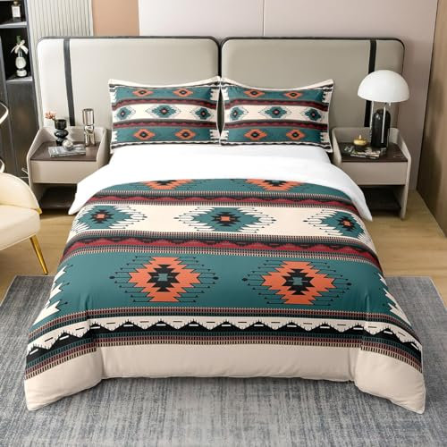 Loussiesd Aztec Bettbezug Set Südwesten Boho Bettwäsche Set 135x200cm 100% Baumwolle Boho Exotisch Betten Set für Jungen Mädchen Kinder Ethnisch Aztec Zimmer Dekor Böhmisch Bettdeckenbezug