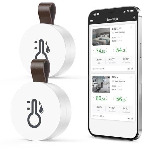 OQIMAX Termometro Igrometro Bluetooth, Termometro Ambiente Interno con App, Memorizzazione Dati, Termometro Interno Esterno Adatto iOS Android, Termometro Esterno Wireless per Casa Ufficio, 2 Pezzi
