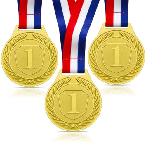 3 Pezzi Medaglie per Bambini, 6.5CM Medaglia in Metallo Dorato, Decorazione Olimpica, Medaglie per Giornata Sportiva con Collana in Nastro per Premi di Giornata Sportiva, Competizioni di Ginnastica