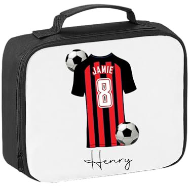 Pickhut Personalised Football Team Shirt & Jersey Kit Lunch Bag Back to School Gift for Kids, Customised with Name/Number/Text Boys Lunch Box (D1)