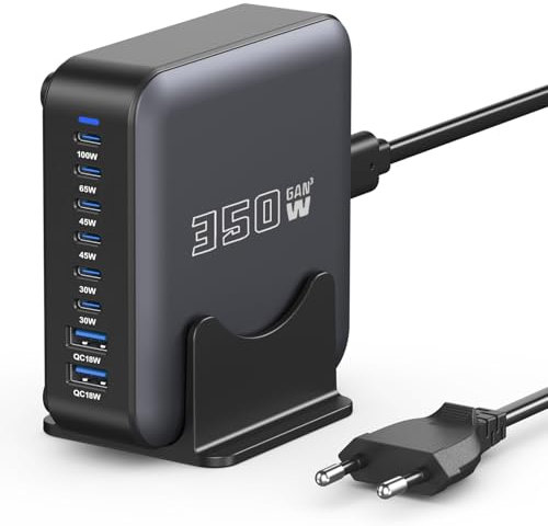USB C Ladegerät Mehrfach, 350W GaN Netzteil, 8-Ports USB Schnellladegerät Multi Ladestation, Power Adapter, kompatibel mit iPhone/Samsung/Google/Laptops/MacBook Pro/MacBook Air
