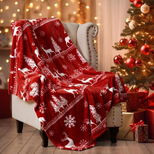 DIYKST Dekorative Weihnachtsdecke, Weihnachtsmann-Decke für Couch, Sofa, Bett, Camping, weich, warm, flauschig, gemütlich, Weihnachtsmotiv, Überwurf, Decke, 127 x 152 cm
