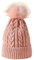 AUFIKR Knit Slouchy Beanie pour femme Bonnet en polaire double couche avec pompons, Rose, M-L
