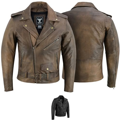 BULLDT Motorradjacke Rockerjacke Chopper Lederjacke Brando Jacke Retro vintag