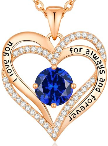 CDE Necklaces for Women Birthstone Pendant, Sterling Silver Love Heart Rose Gold Jewellery Gifts for Mum Her Wife Girlfriend Anniversary Birthday Mothers Day (Brass, Rose Gold-09-Sep)