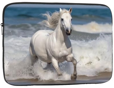 Laptoptasche mit weißem Pferd auf dem Meer, 38,1 cm, wasserdicht, stoßfest, Notebook-Tragetasche, leichte Computer-Skin-Tasche