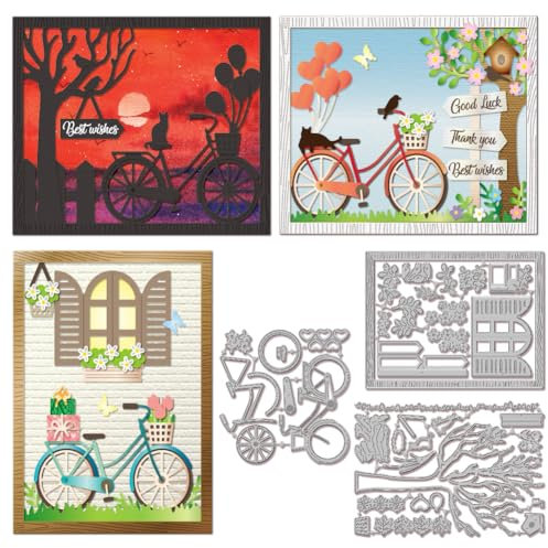 GLOBLELAND Blumen Bäume Papierpräge Stanzschablonen Set Frühlingsfenster Handwerk Stanzmaschine Schablonen Vögel Blätter Metall Stanzschablone Set für Kartenherstellung DIY Papier Handgefertigtes