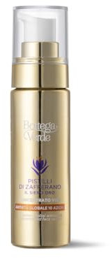 Bottega Verde - Pistilli di Zafferano, Il Siero Oro, Concentrato Viso Antietà Globale 10 Azioni, 30ml, con Ceramidi ed Iperfermentato di Zafferano, Trattamento Antirughe, Idratante e Illuminante
