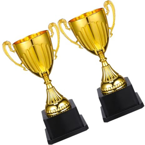 POPETPOP 2pcs Mini Trophy Cups Plastic Award Trophies for Boys and Girls Soccer Basketball Party Favors