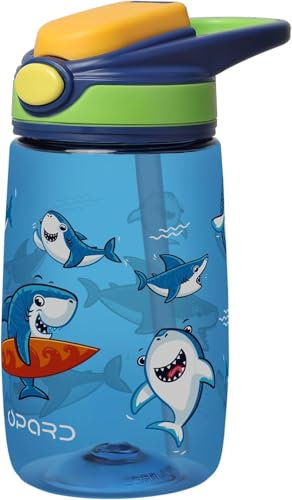Opard Trinkflasche Kinder 400ml, BPA-freiem Tritan, Mit auslaufsicherem Flip-Top-Deckel, Strohhalm für Schule und Reisen