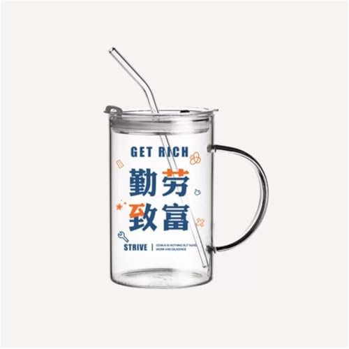 WZYYCV Bicchieri Tazza in Vetro Personalizzata con Cannuccia e Coperchio Bicchieri per casa e Ufficio, Tazza da tè, Tazza di Succo Bicchiere Birra