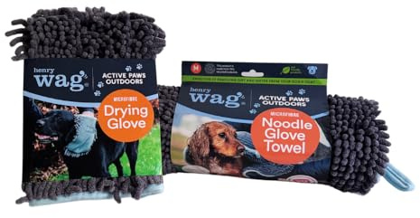 Henry Wag Pet Drying Glove & Noodle Glove Towel Combo | Soft & Highly Absorbent Microfibre for Quick Drying & Cleaning, Perfect for Muddy Paws | 2-Pack Bundle for Dogs | Washable & Easy to Use