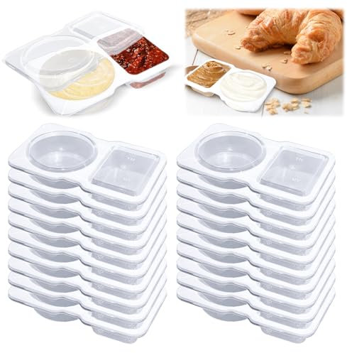 BafanglaiUK 20PCS Double Compartment Condiment Container With Lids 2025, Reusable Snack Container for Sauces and Snacks, Snack and Dip, Ideal for On-the-Go Meals and Parties