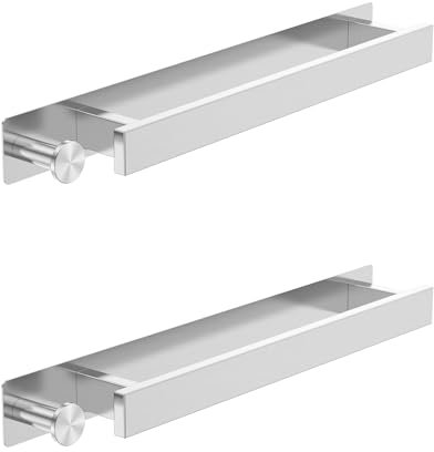 2 barras de torre de mano de 40 cm con gancho, soportes de torre autoadhesivos de acero inoxidable para baños, cocina, barra para colgar paños de cocina, color plateado
