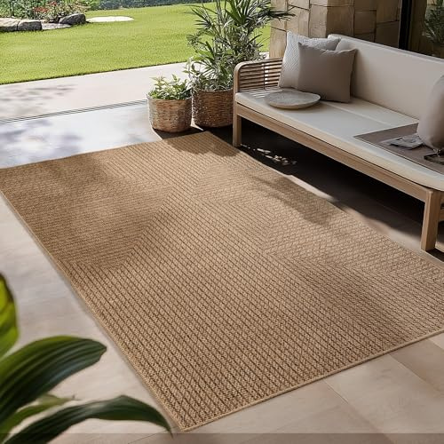 Carpetsale24 Outdoor Teppich Wetterfest 280x370 cm Beige Pflegeleicht im natürlichen Jute-Look für Wohnzimmer Esszimmer Schlafzimmer Terrasse Balkon XXL Extra Groß