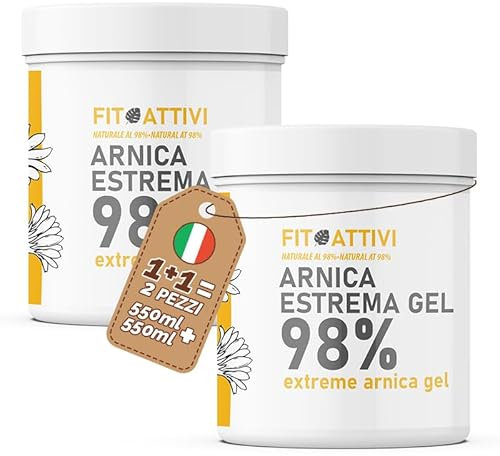 Gel Arnica 550 ml, Arnica per Cavalli Uso Umano 98%, Pomata Arnica Estrema con Vitamina E, Menta e Lavanda, 100% Made in Italy - FITOATTIVI 2x550ml