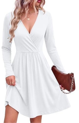 AUSELILY Damen Kleid Langarm Wickelkleid Herbst Winter mit Tasche