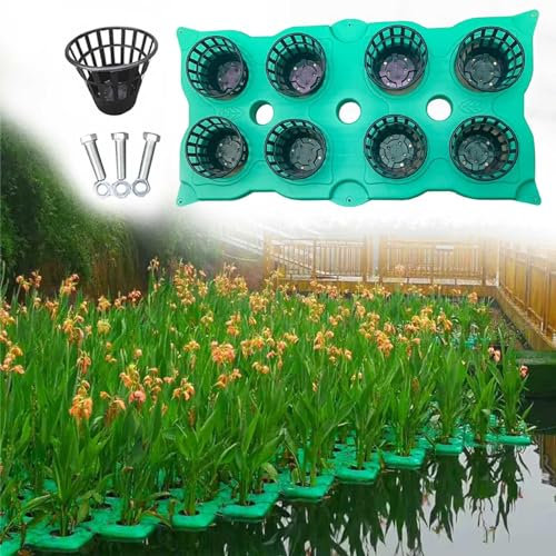 Generico Flytande vattenväxtkorg för dammar, stora öar, berikar fiskdammar och Koi, flytande dammlådor med 8 korgar och vinstockar, växtö, giardin