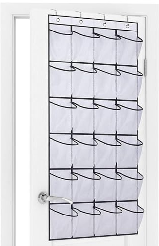 BONAVCY Over the Door Shoe Storage, Hanging Shoe Rack with 24 Mesh Pockets | White, Oxford Fabric Material, 24 Large Pockets, 4 Hooks, Breathable, Space Saving, Back of Door Shoe Storage