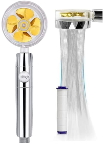 JJiaoLinin Alcachofa de Ducha, Ducha de Mano de Alta Presión con Hélice Duchas antical Giratoria de 360°la Ducha de Mano,Cabezal de Duchas Que Ahorra Agua,con 1 Filtro(Dorado)