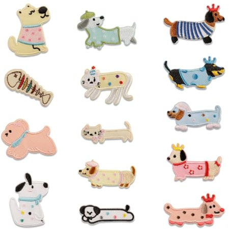14 Stück Dackel Hunde Aufnäher zum Aufbügeln, Bestickte Patches zum Aufnähen Dackel Geschenke Aufnähen, Bügelaufkleber für Kleidung & Textilien, Bunte Stickerei Aufnäher für Jeans Rucksack